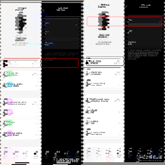 Chọn mục Chế độ tối (Dark mode) > Chọn vào On