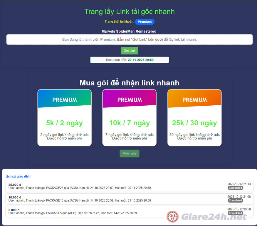 gói tải link nhanh tại khogamehub