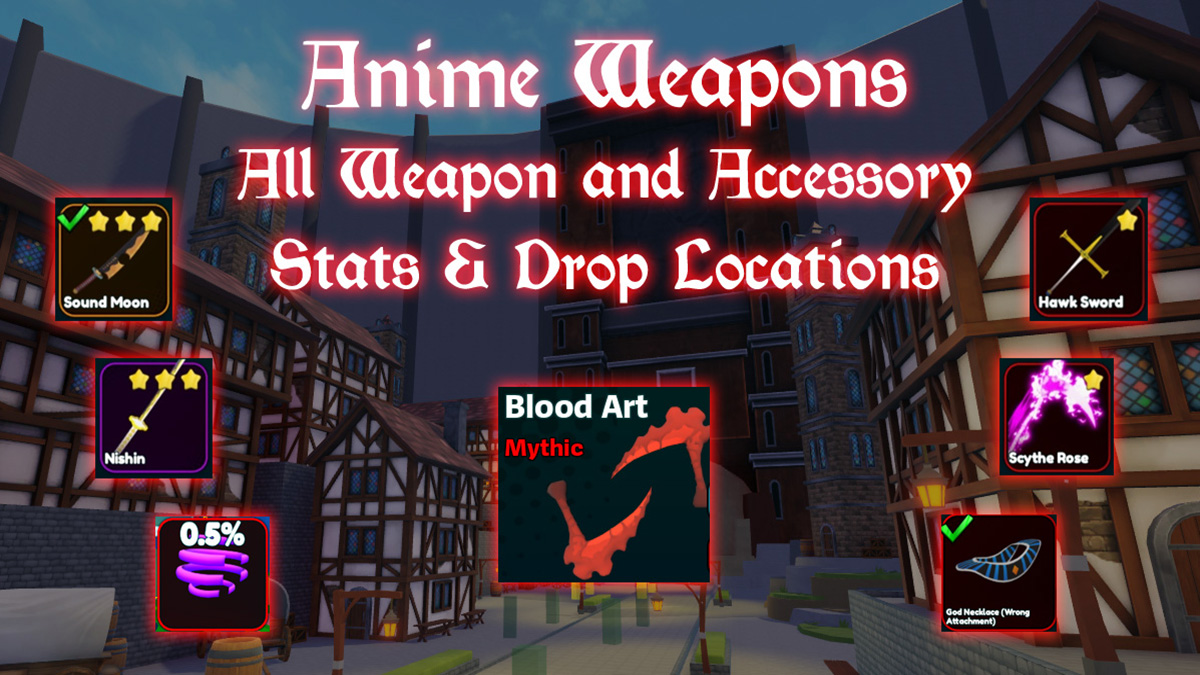 All Weapons & Accessories in Anime Weapons — Drop Locations Overview